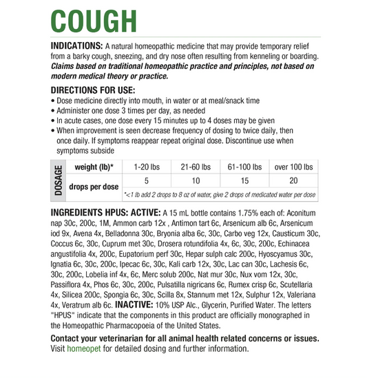 HomeoPet Cough | Homeopathic Drops for Pets – 15 mL
