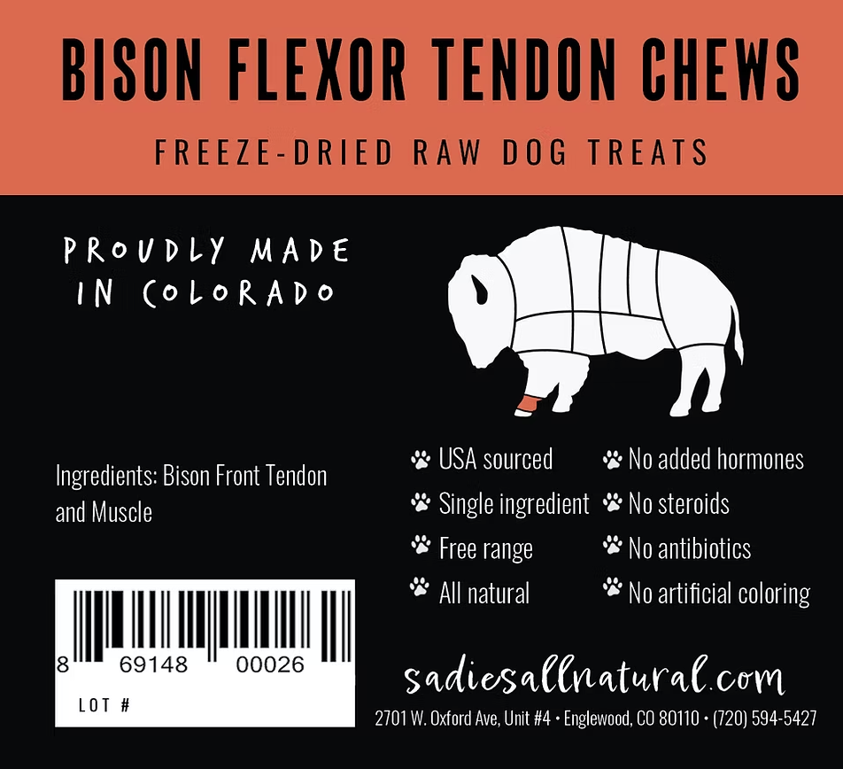 Sadie’s All Natural Bison Flexor Tendon Chews – (bluk 3pieses)