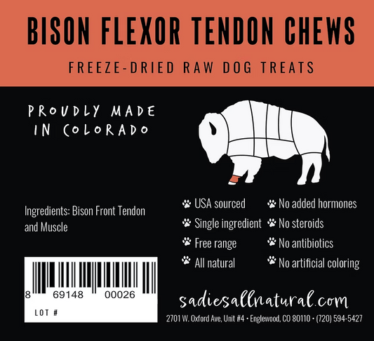 Sadie’s All Natural Bison Flexor Tendon Chews – (bluk 3pieses)