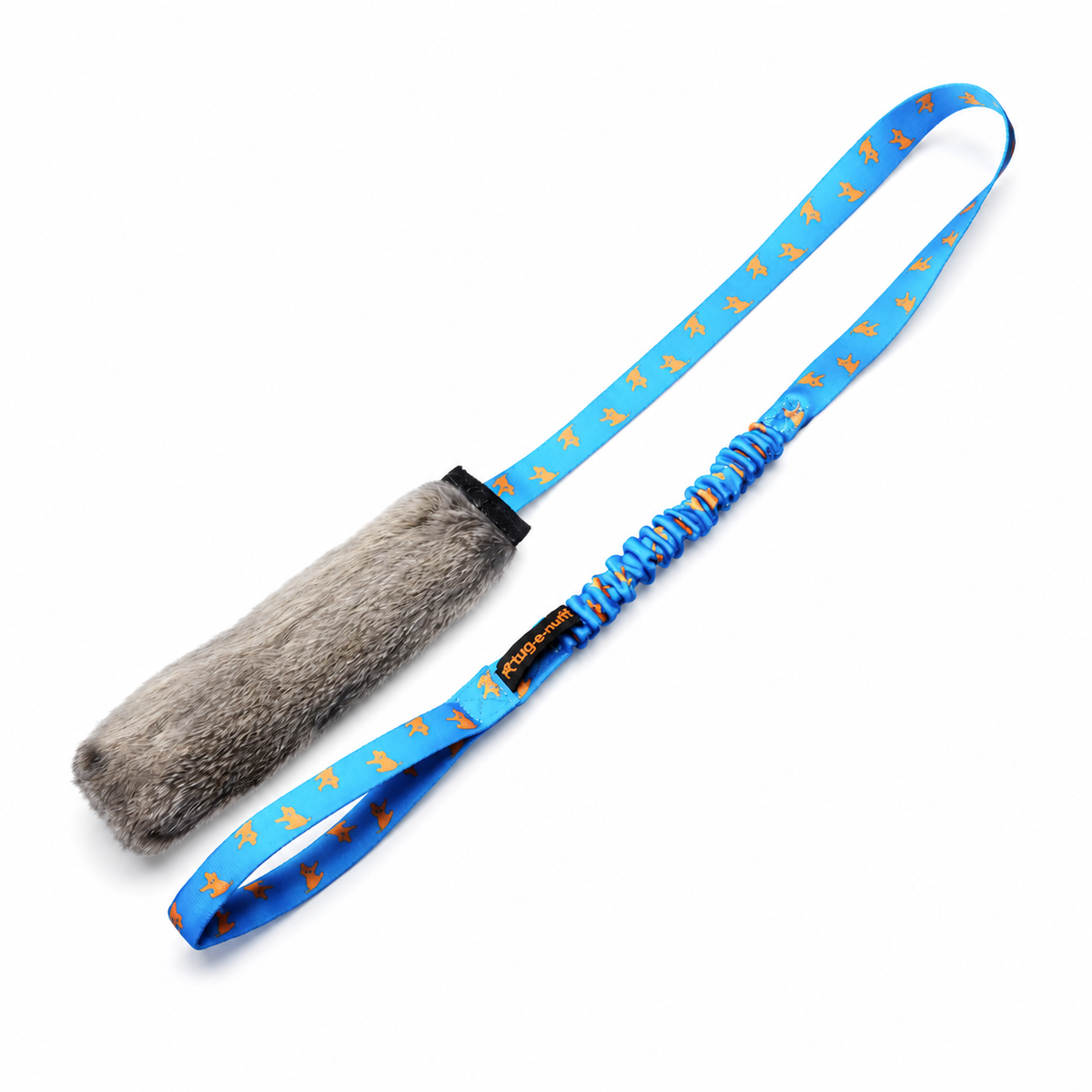 Tug-E-Nuff | Rabbit Fur Squeaky Bungee Chaser Tug Toy