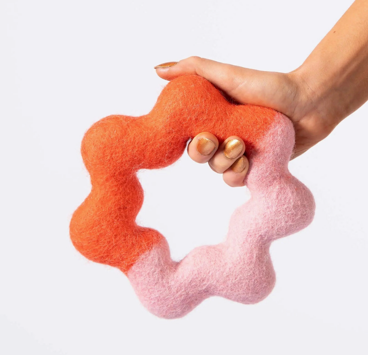 Awoo | Wiggle Ring Felt Wool Dog Toy – Pink & Orange