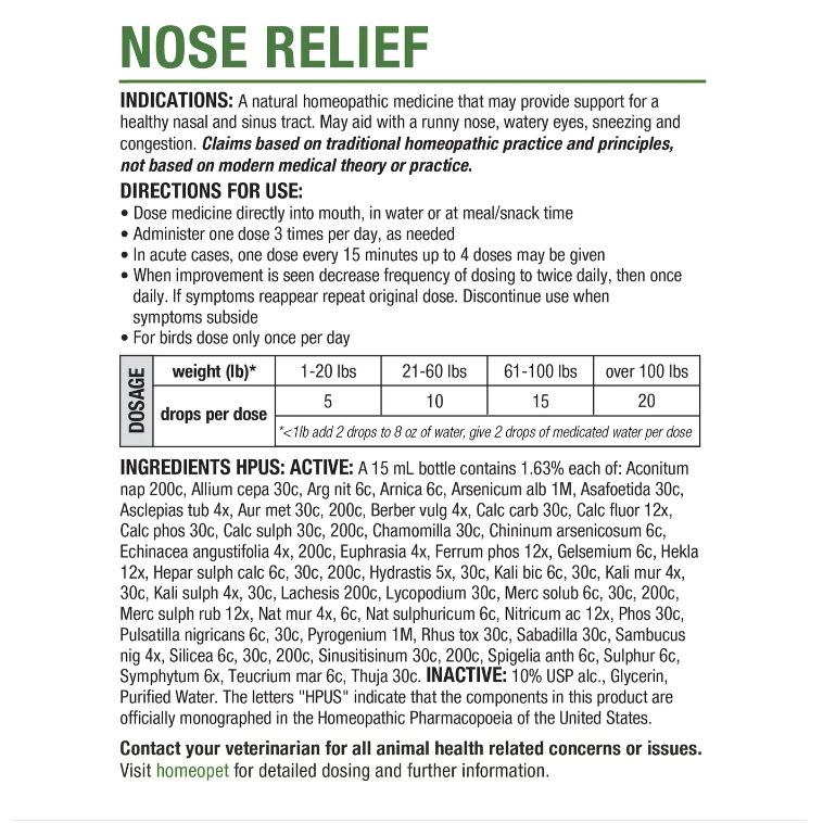 HomeoPet | Nose Relief | Homeopathic Oral Drops – 15 mL