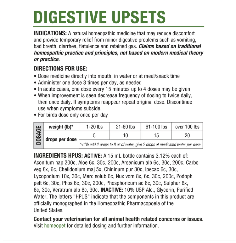HomeoPet | Digestive Upsets | Homeopathic Oral Drops – 15 mL