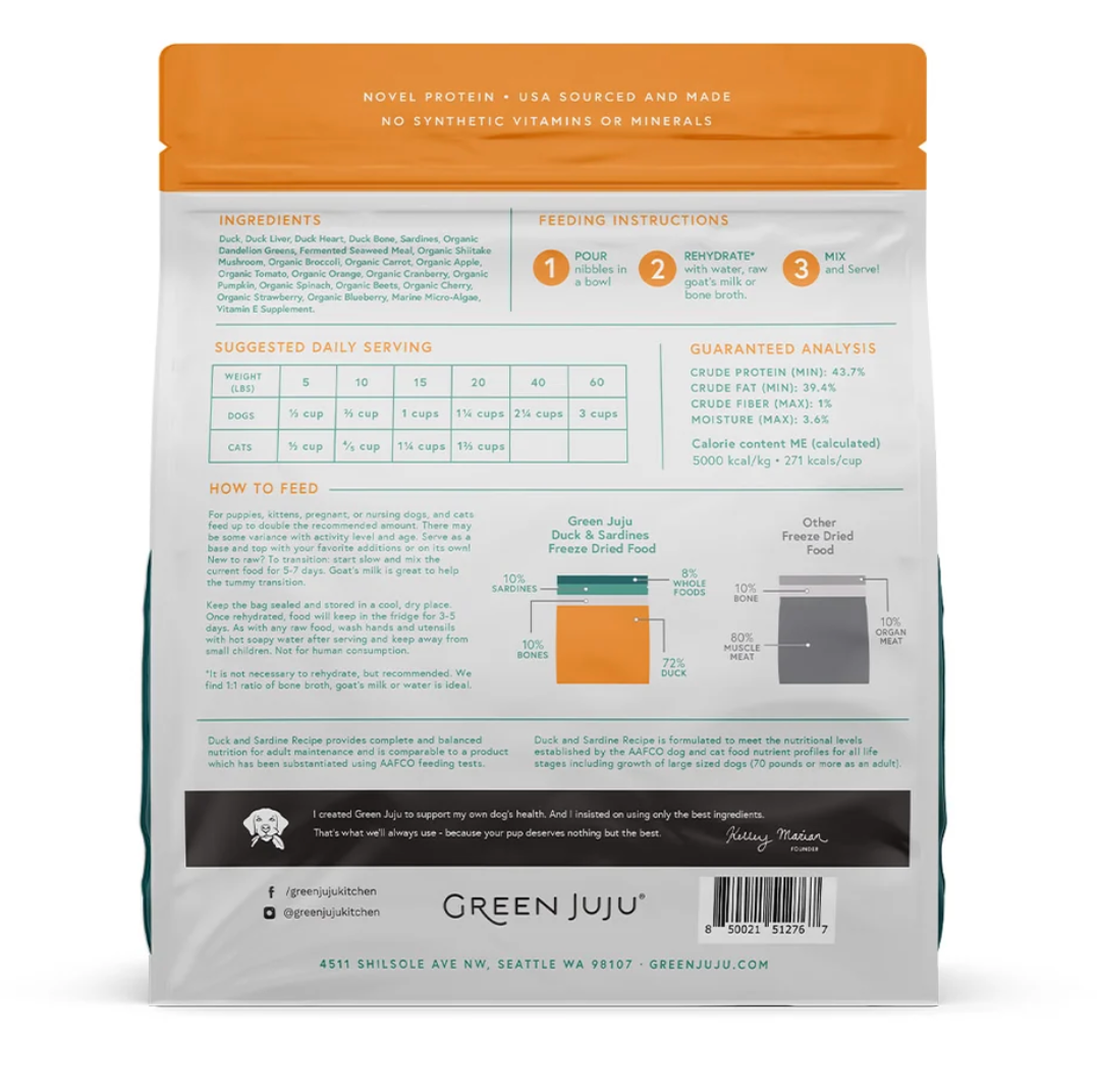 Green Juju | Extras Duck & Sardine – Complete & Balanced Freeze-Dried Meal