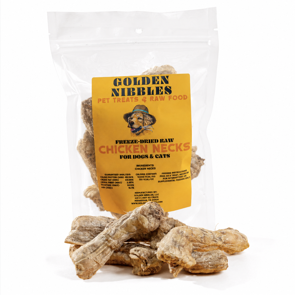 Golden Nibbles  | Freeze-Dried Raw Chicken Necks – 3 oz
