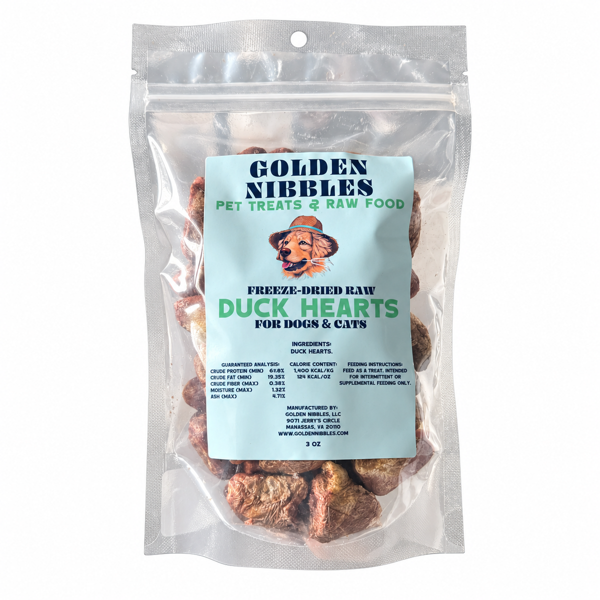 Golden Nibbles|  Freeze-Dried Raw Duck Hearts