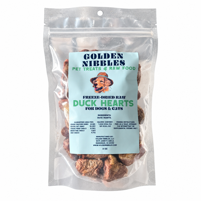 Golden Nibbles|  Freeze-Dried Raw Duck Hearts