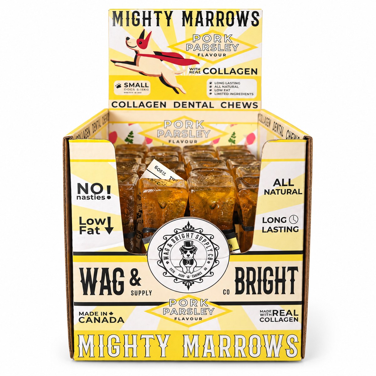 Wag &Bright | Mighty Marrows Collagen Dental Chew – Pork &Parsley | Small 50g